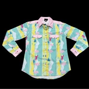 Stylish Pink and Green Casual Button Down Shirt